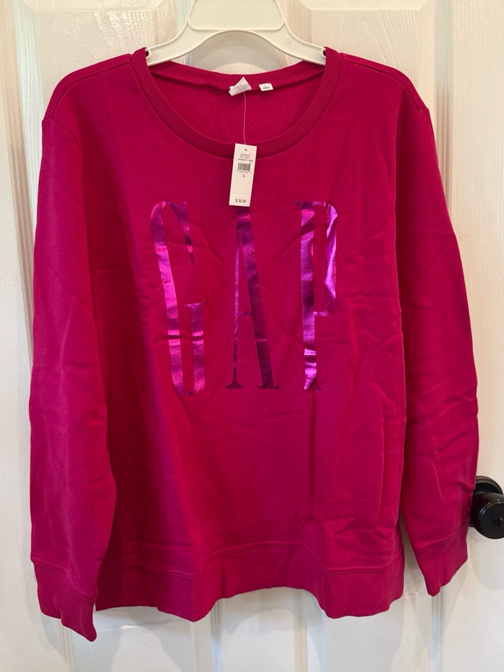 GAP Fuchsia Crewneck Sweatshirt with Shiny Logo